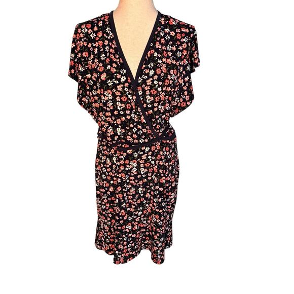 MICHAEL KORS Women's Size XL Floral Cap Sleeve Short Faux Wrap Dress - Picture 4 of 9